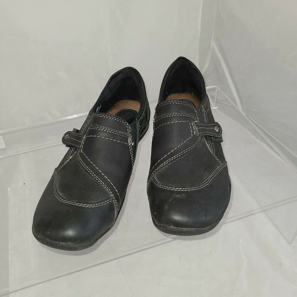 Earth Origins Alice Black Leather Size 8.5 M Casual Slip On Loafers Shoes